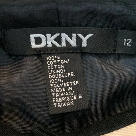 Vintage 80s/90s DKNY Black & Cream Cotton Mandarin Collar Coat - Picture 4 of 5